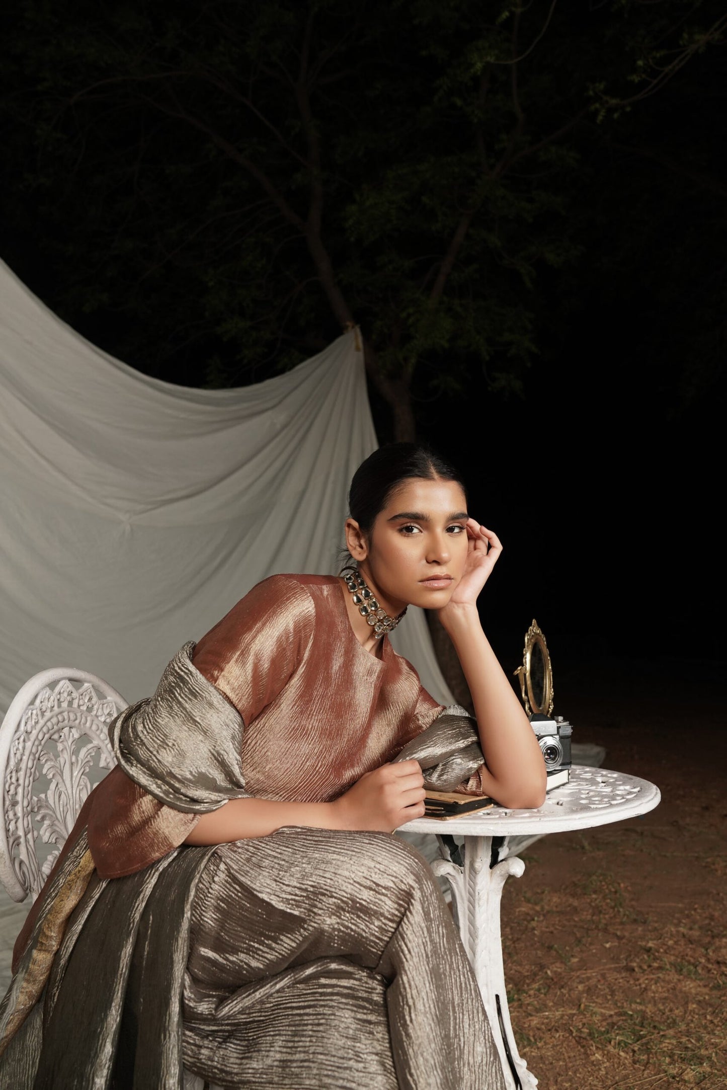 Sharmila Peach Grey Sharara Set
