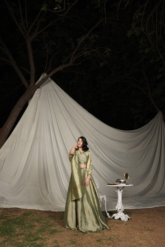 Nargis Olive Green Benerasi Lehenga Set