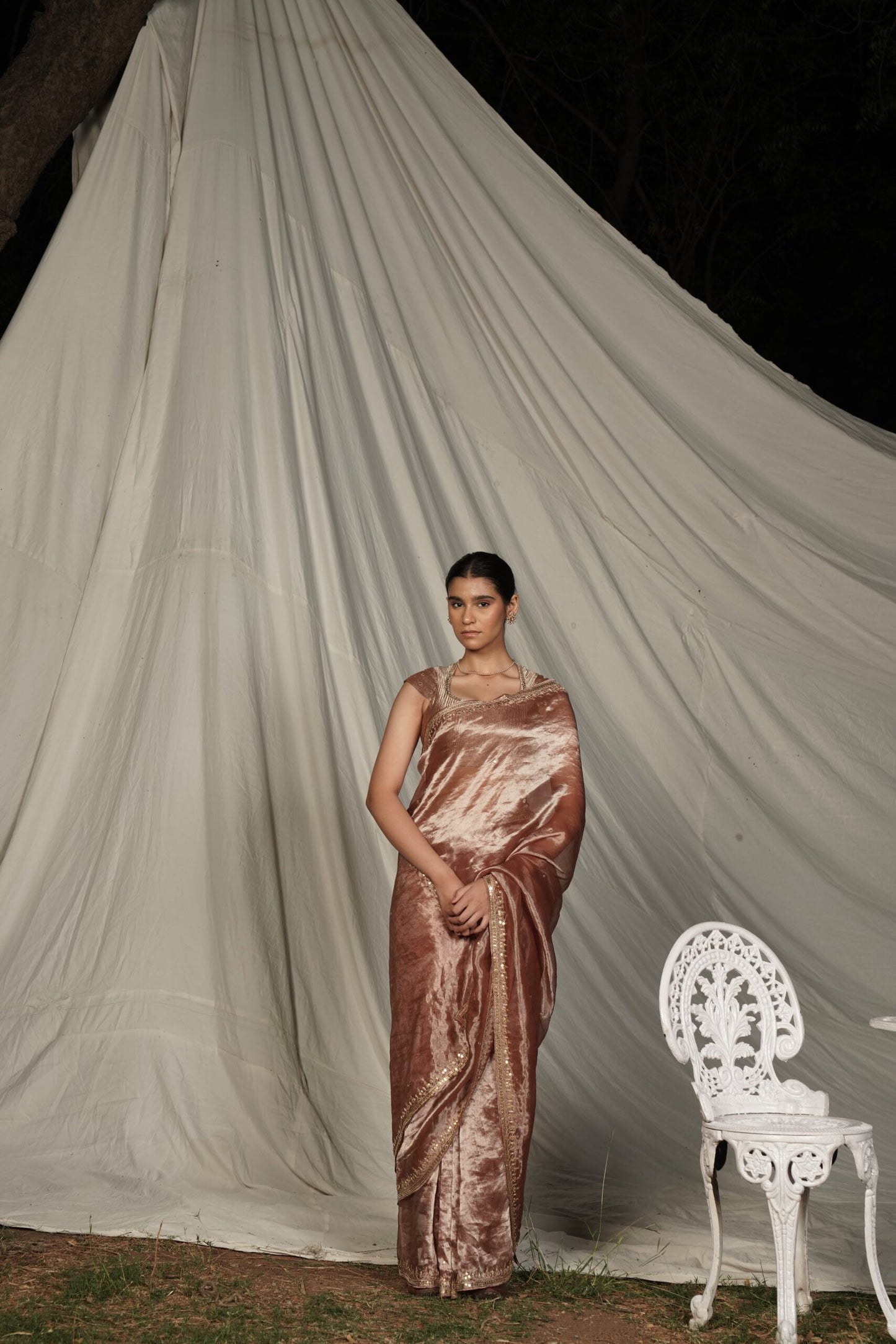 Madhubala Champagne Blush Embroidered Saree with Blouse