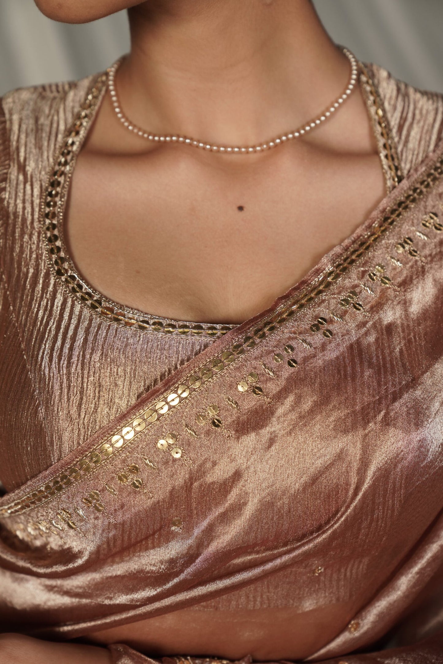 Madhubala Champagne Blush Embroidered Saree with Blouse