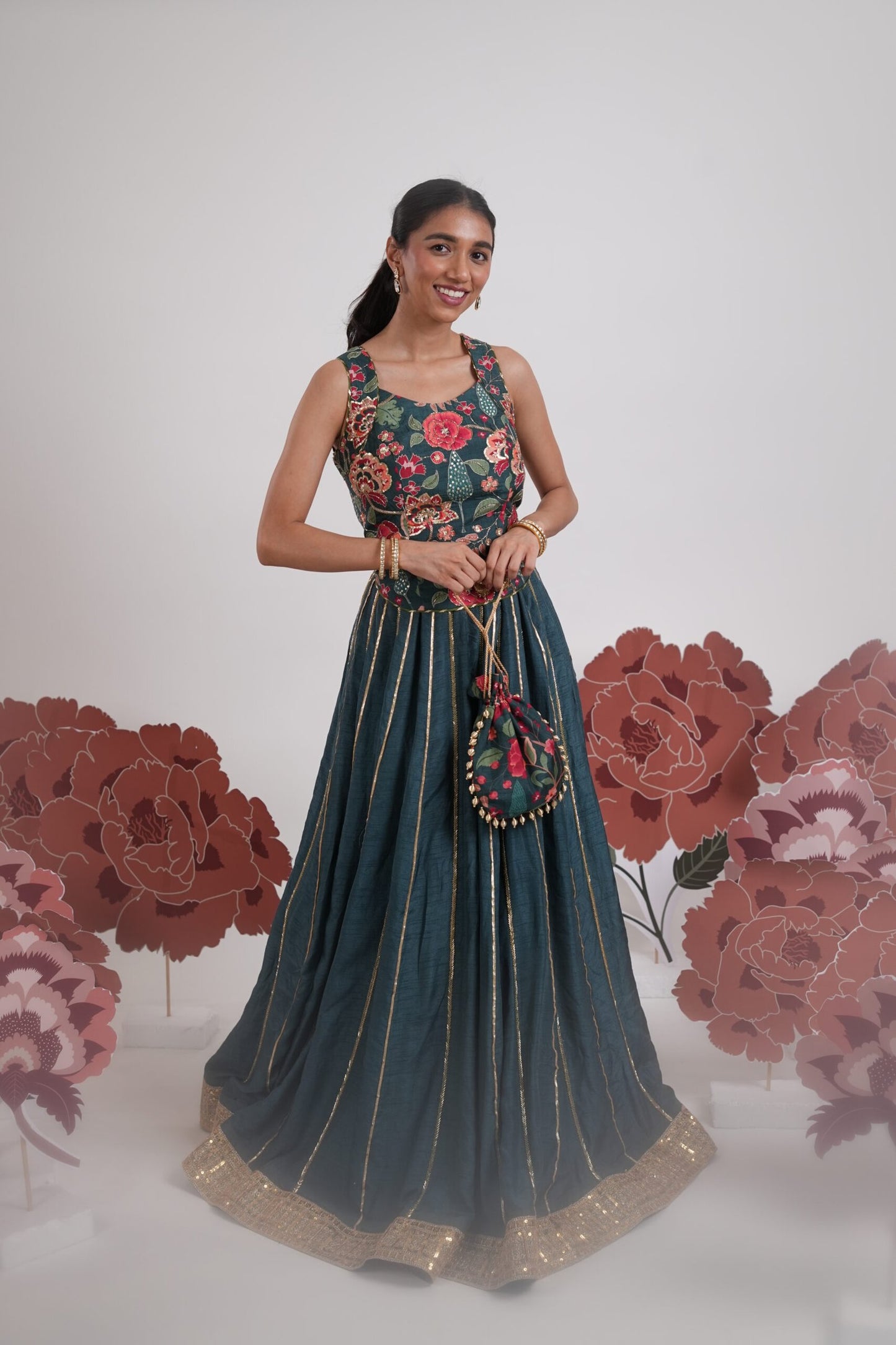 NealKamal Teal Blue Embroidered Potli