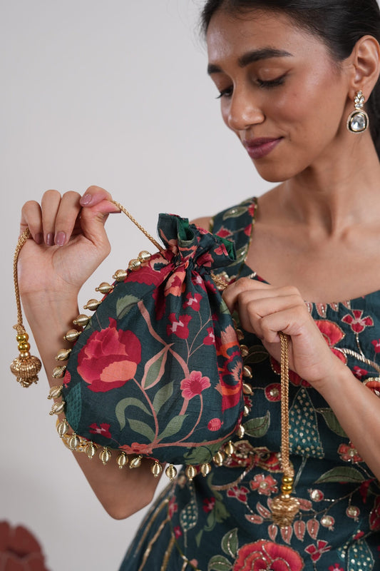 NealKamal Teal Blue Embroidered Potli