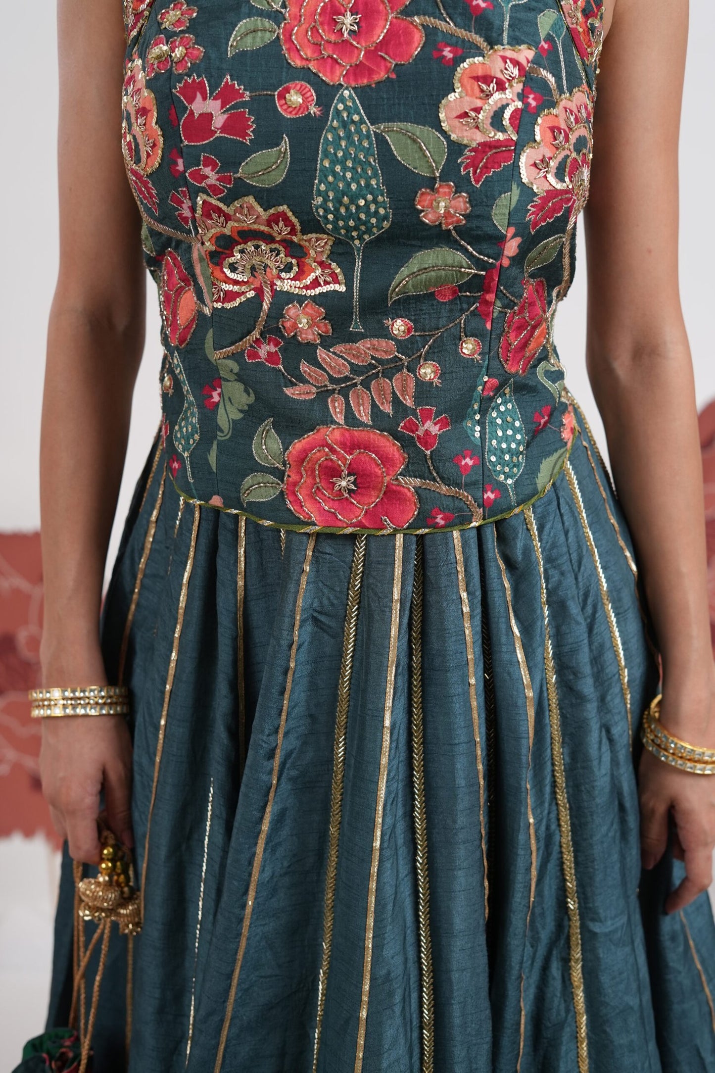 Neelkamal Teal blue Embroidered Lehenga Set
