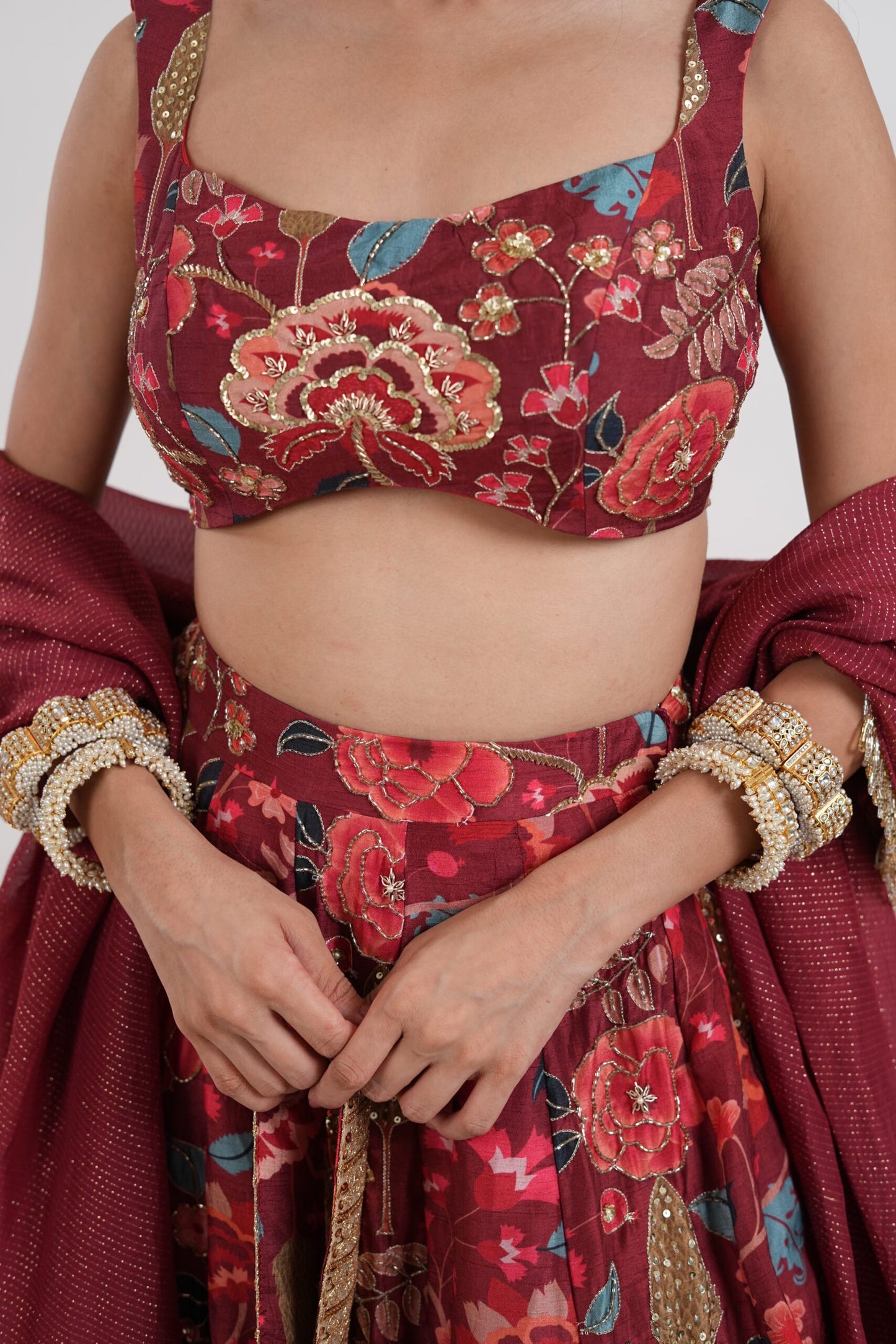 Gulabo Crimson Red Embroidered Lehenga Set