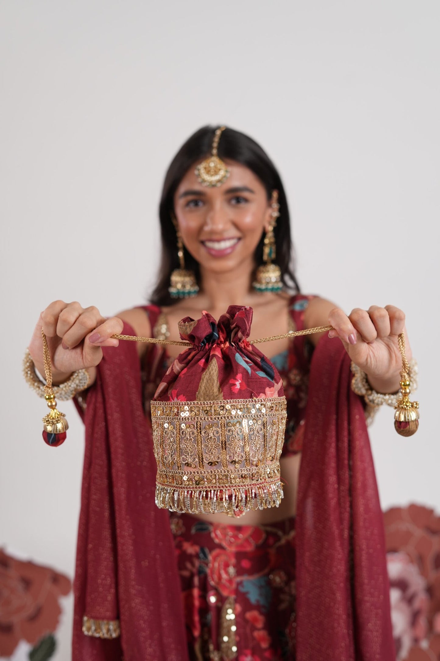 Gulabo Crimson Red Embroidered Potli