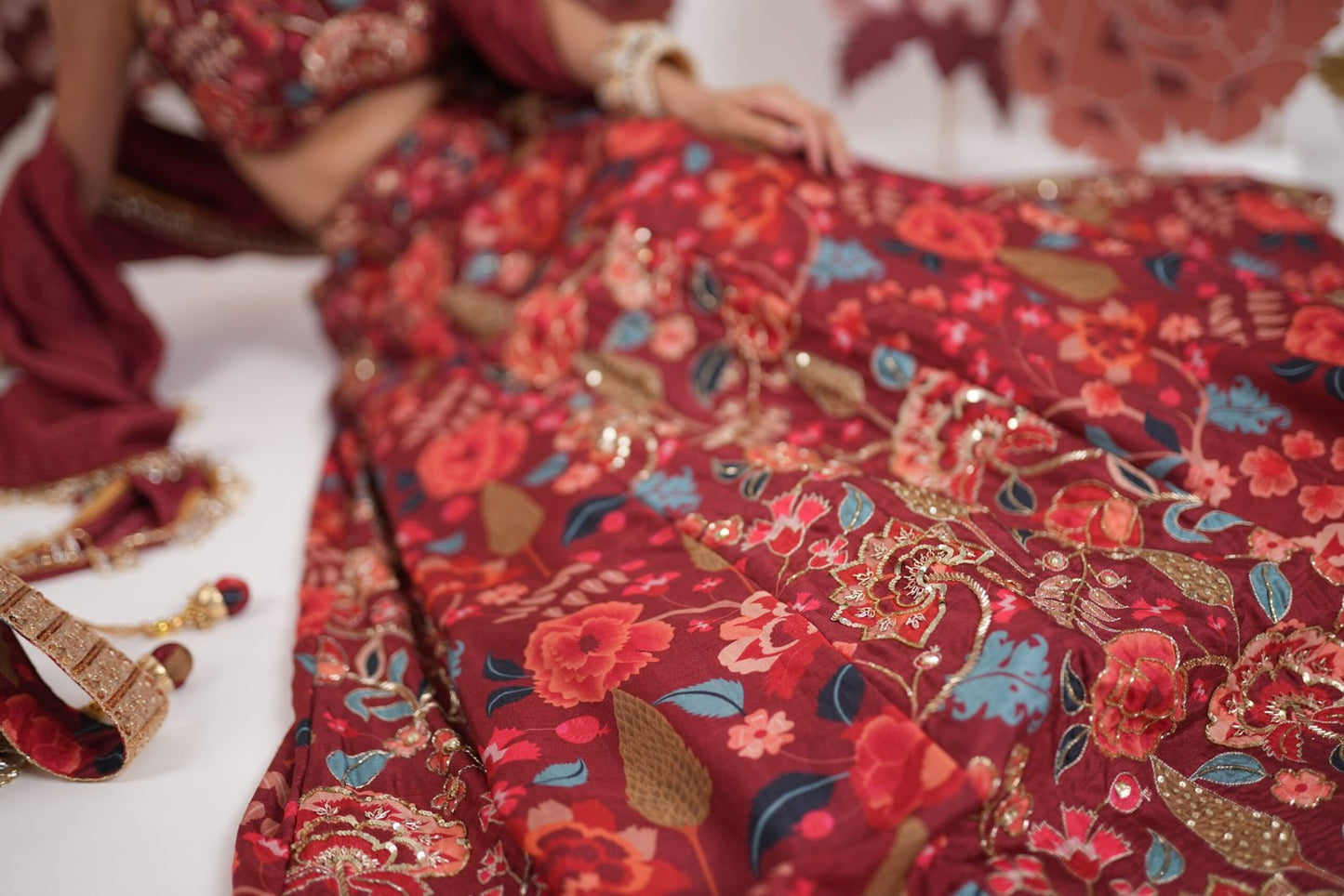 Gulabo Crimson Red Embroidered Lehenga Set