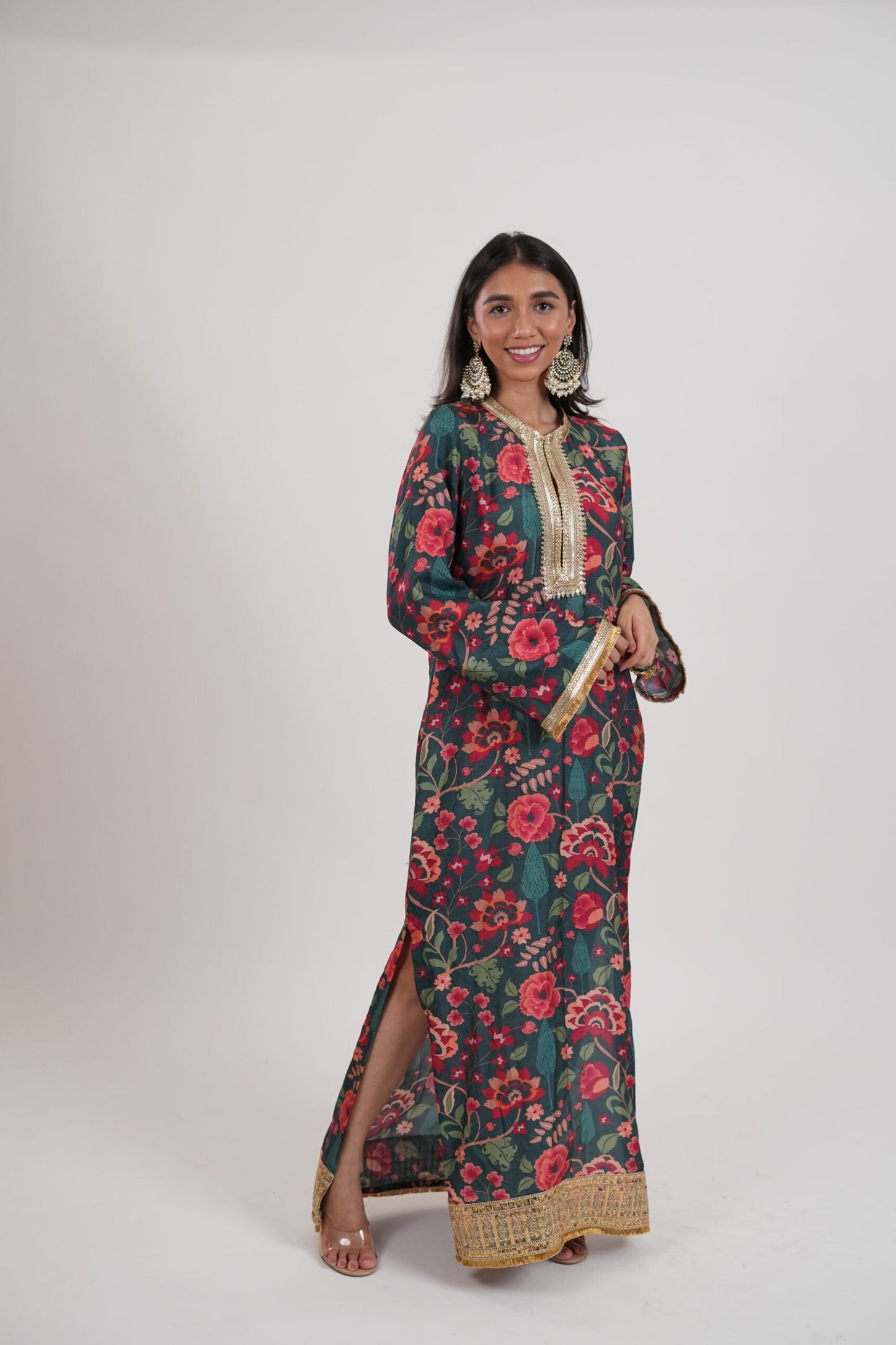 SAMSARA Teal & Gold Blue Kaftan Dress