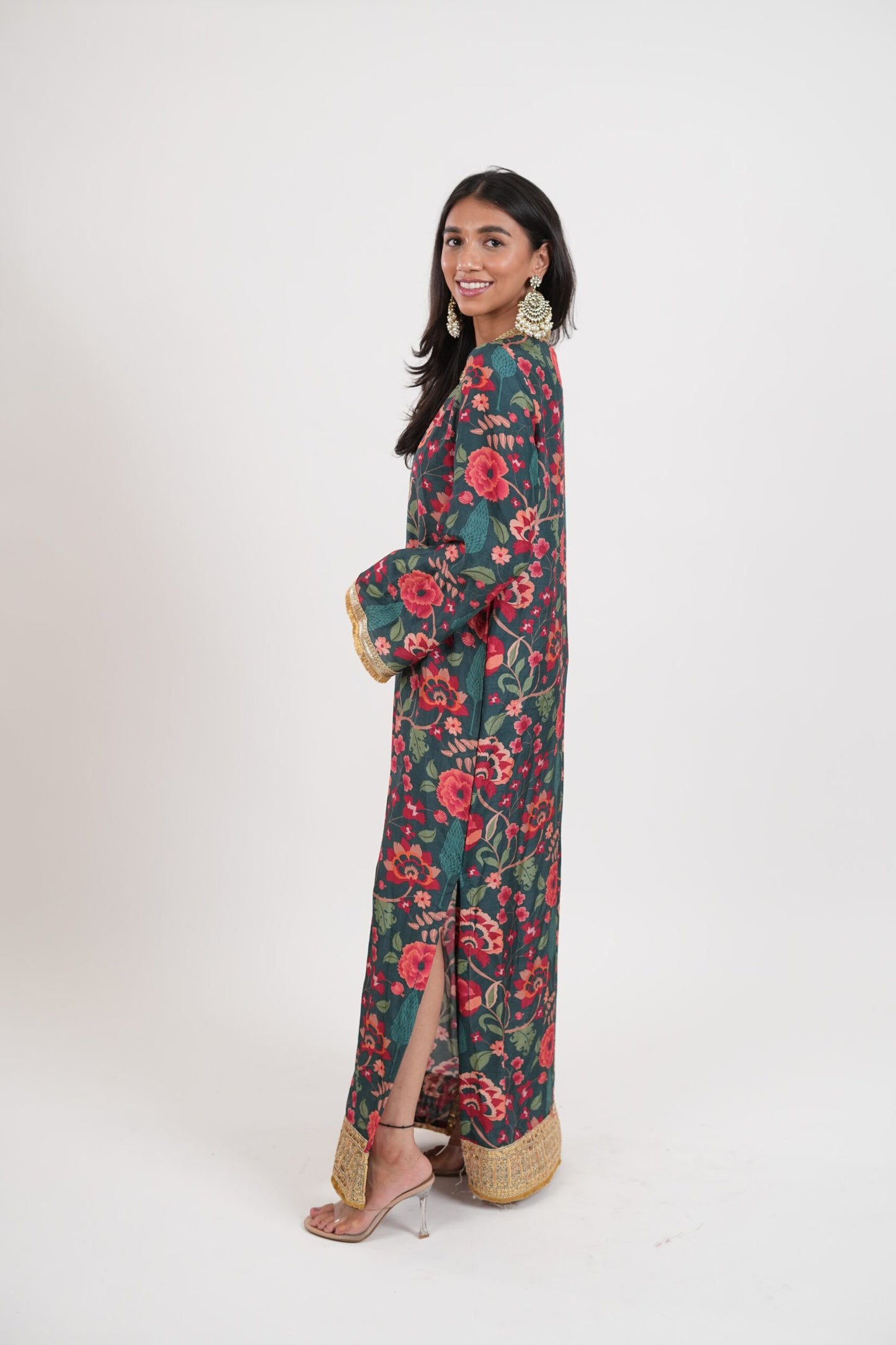 SAMSARA Teal & Gold Blue Kaftan Dress