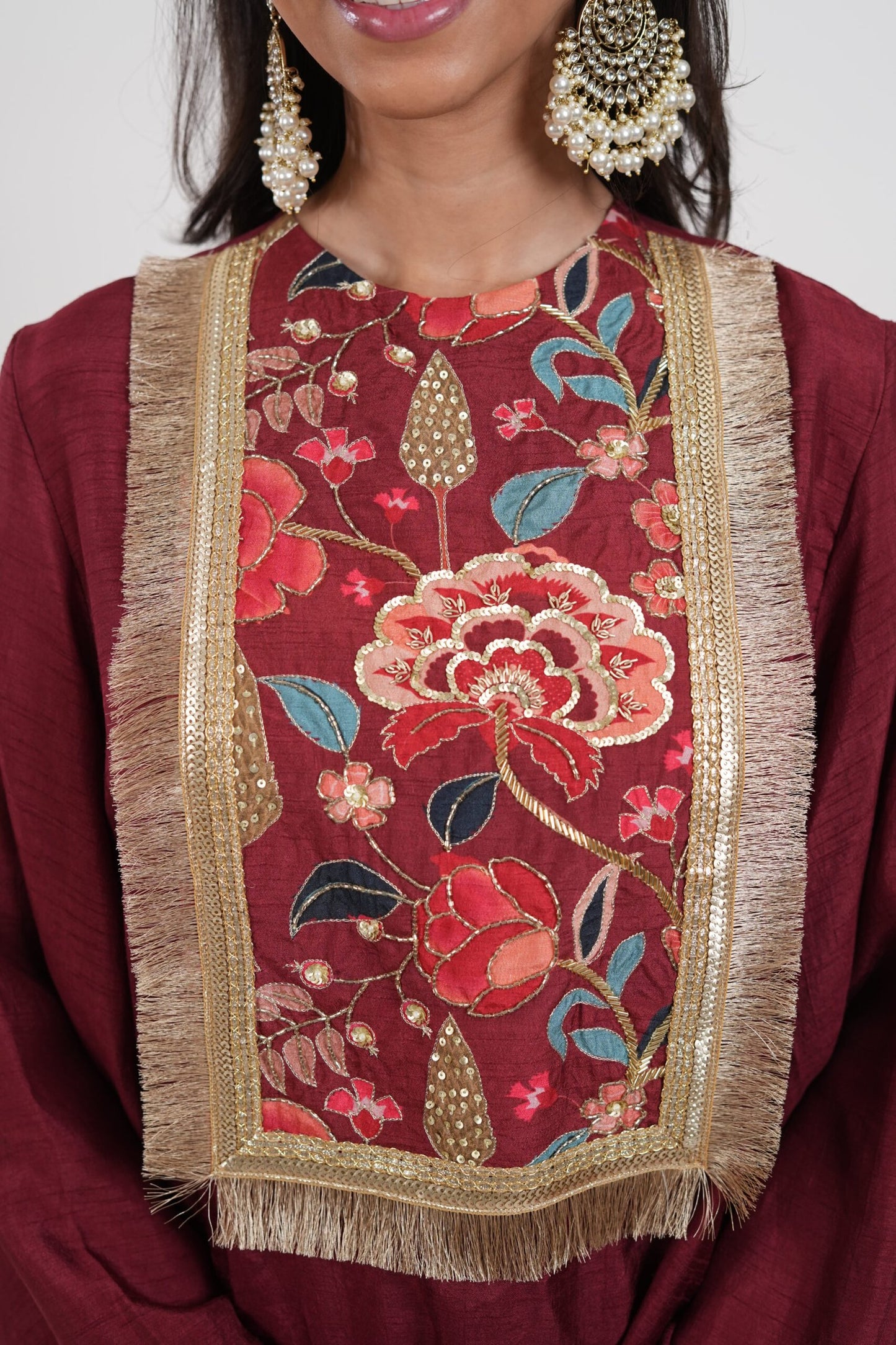 Surkh Maroon Teal Blue Kurta Set