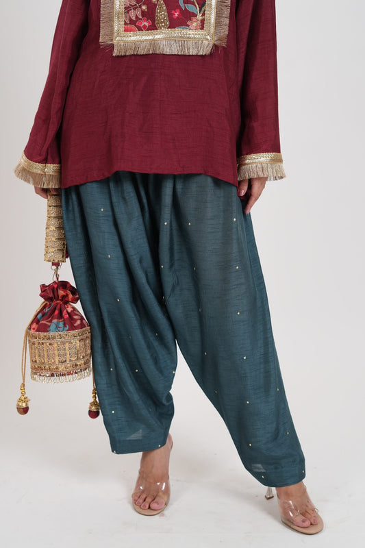 Surkh Maroon Teal Blue Kurta Set