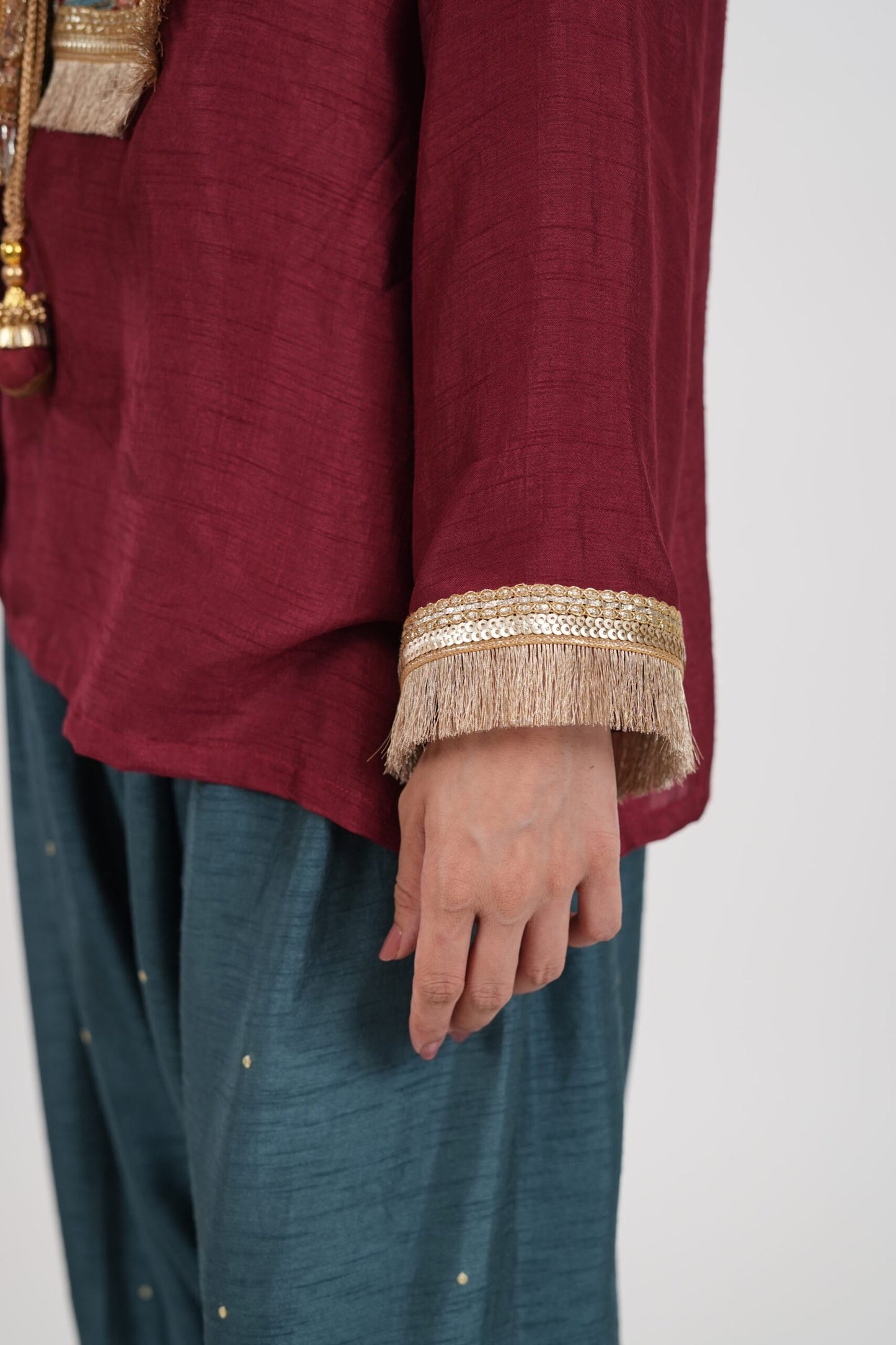 Surkh Maroon Teal Blue Kurta Set