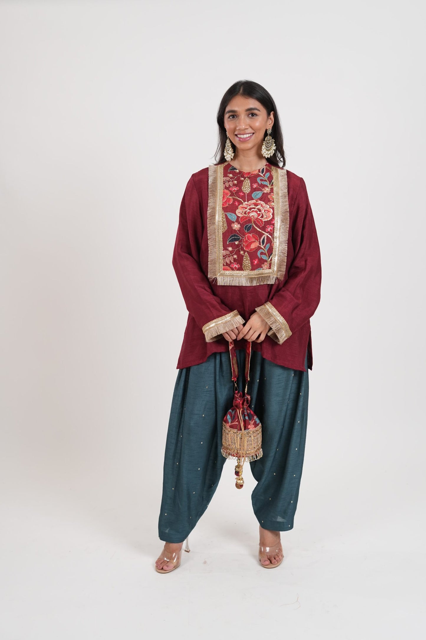 Surkh Maroon Teal Blue Kurta Set