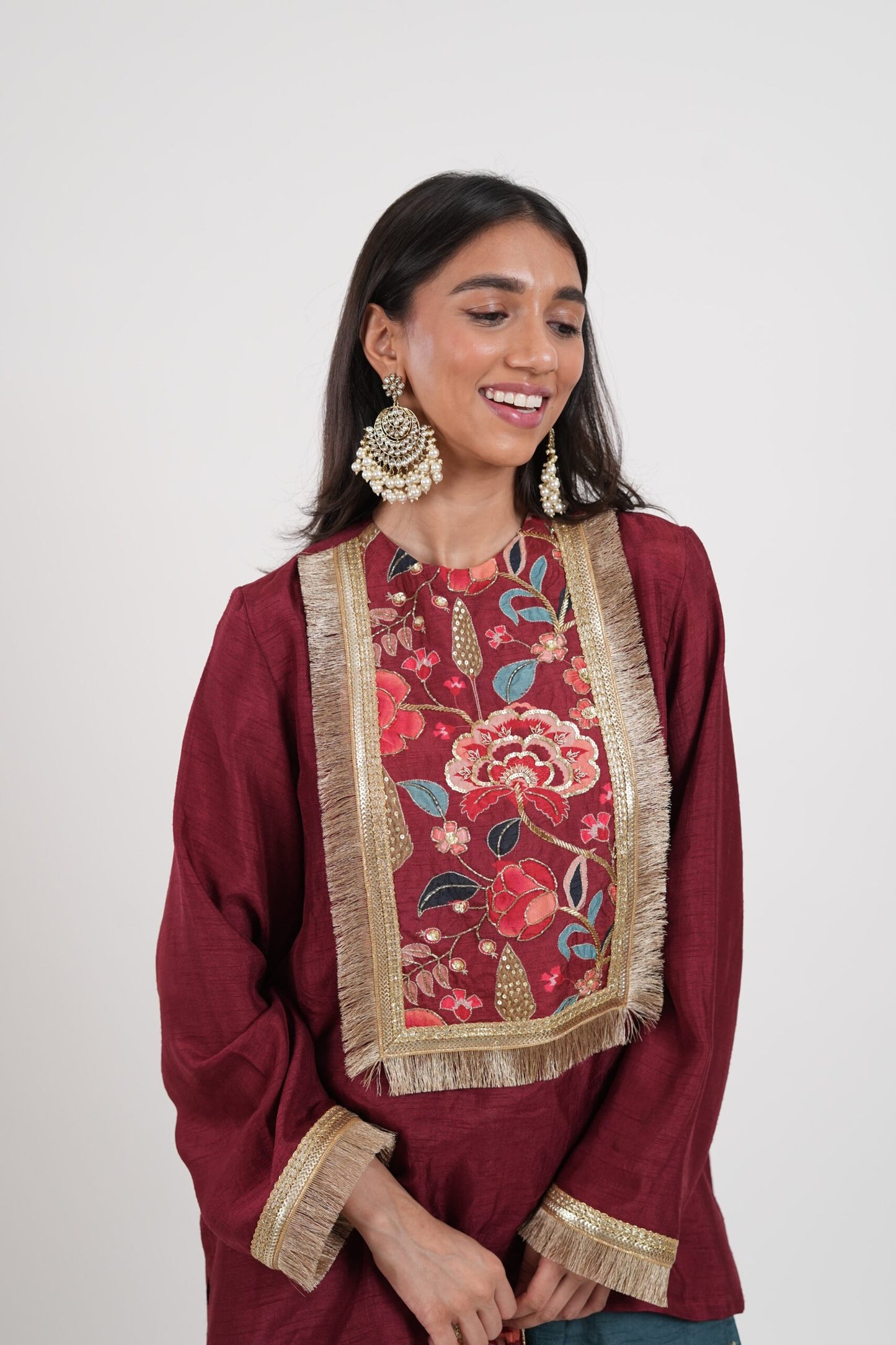 Surkh Maroon Teal Blue Kurta Set
