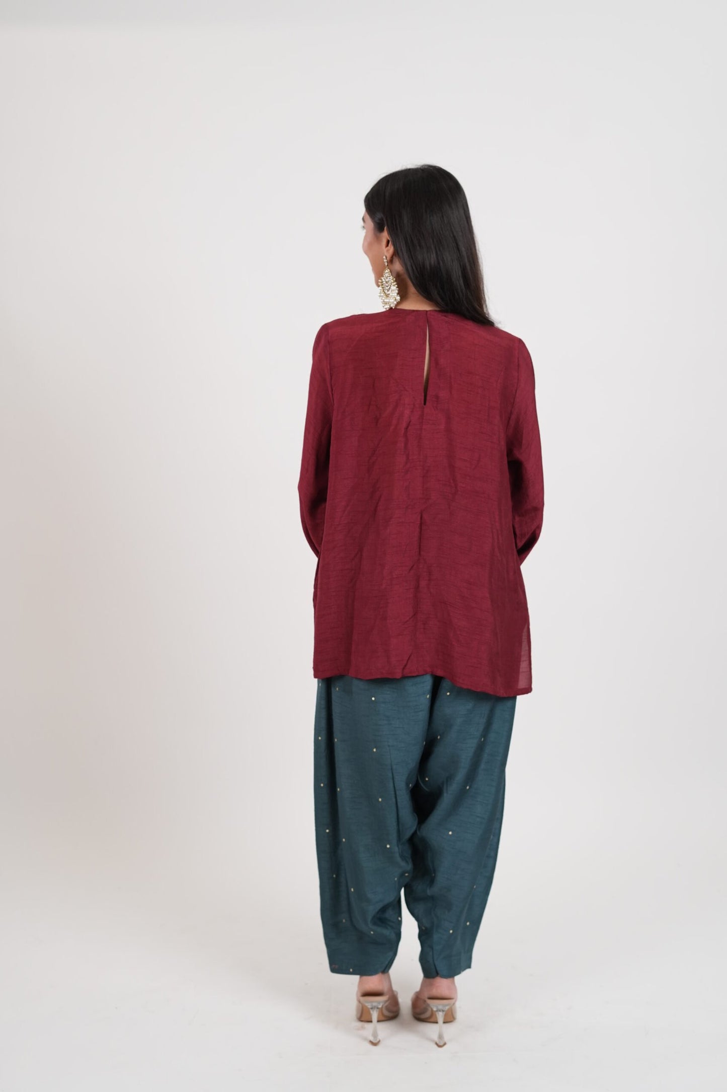 Surkh Maroon Teal Blue Kurta Set