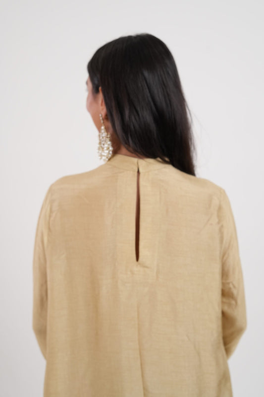 Sheesham Beige Gold Embroidered Kurta Set