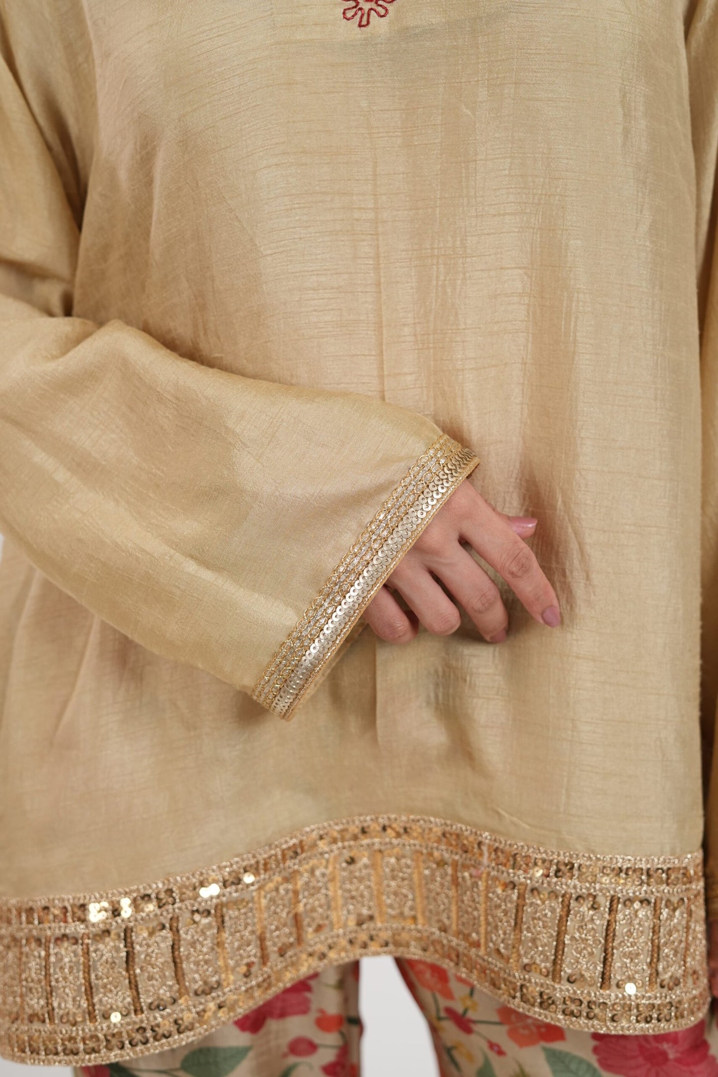 Sheesham Beige Gold Embroidered Kurta Set
