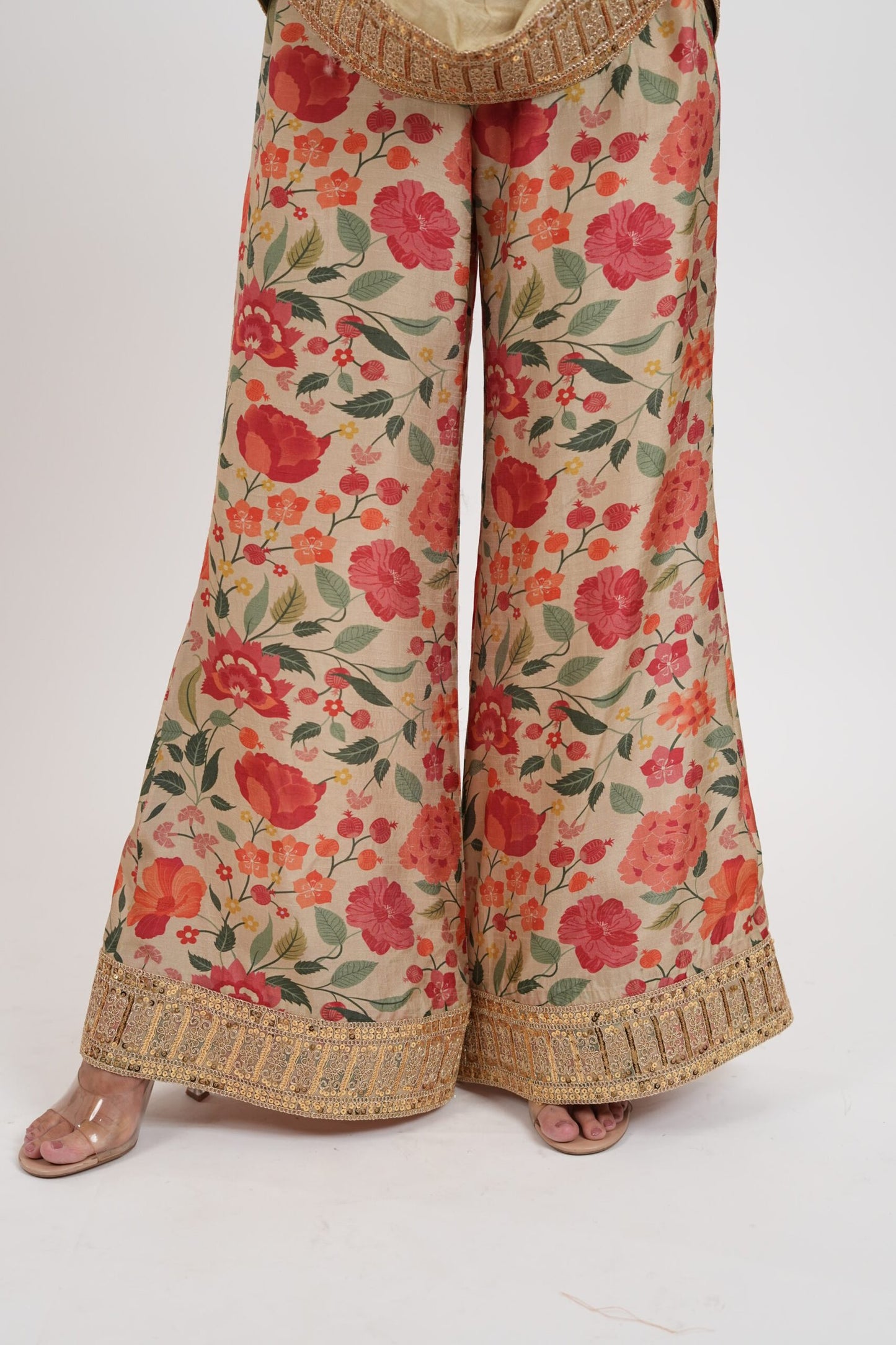 Sheesham Beige Gold Embroidered Kurta Set