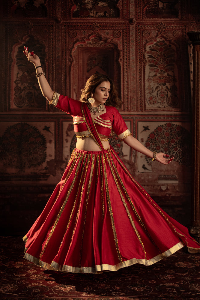Durga Scarlet Red Lehenga Choli Set
