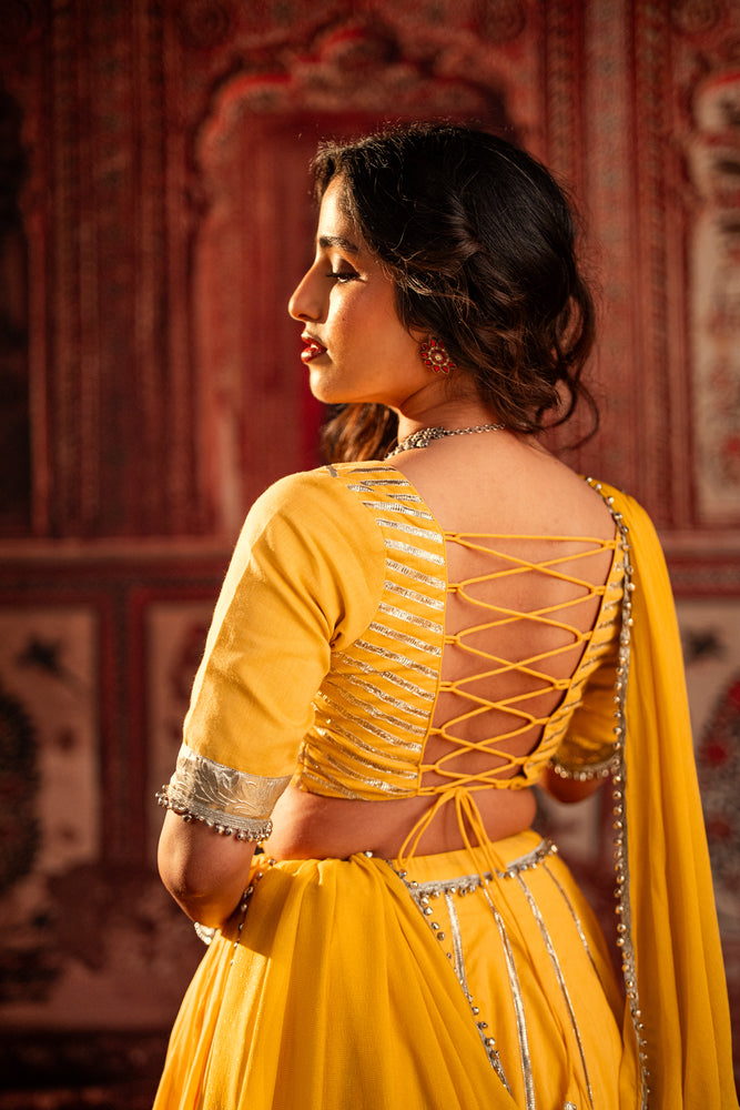 Saraswati Marigold Yellow Double layer Lehenga Set
