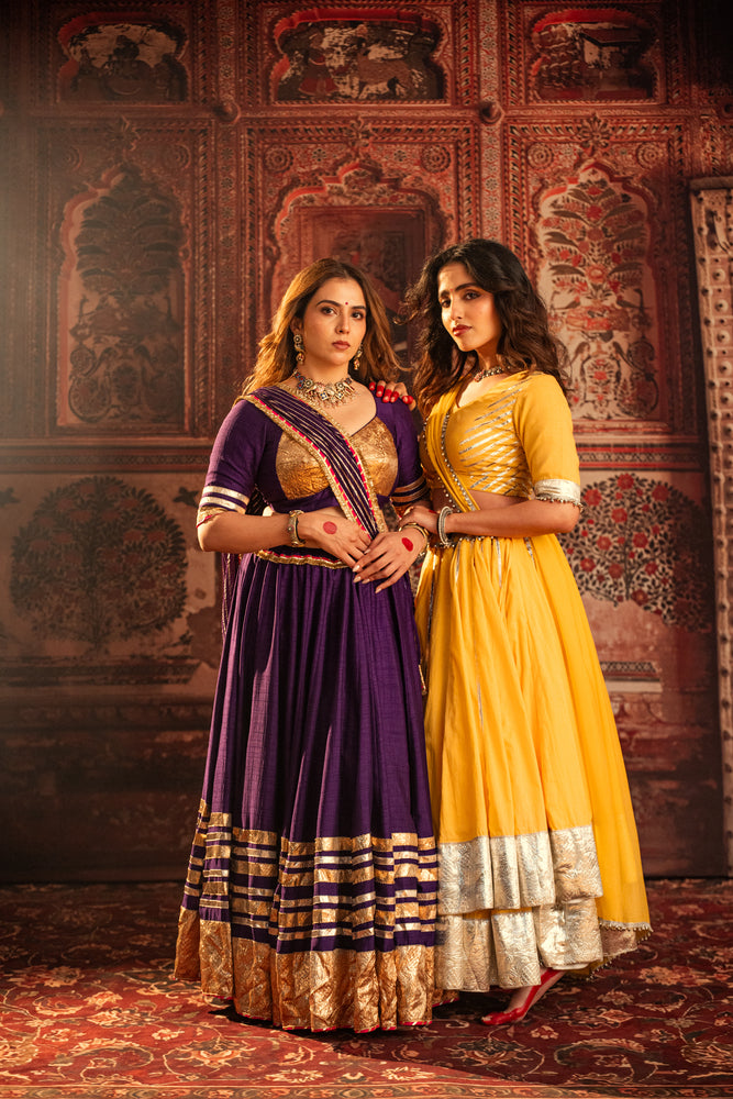 Saraswati Marigold Yellow Double layer Lehenga Set