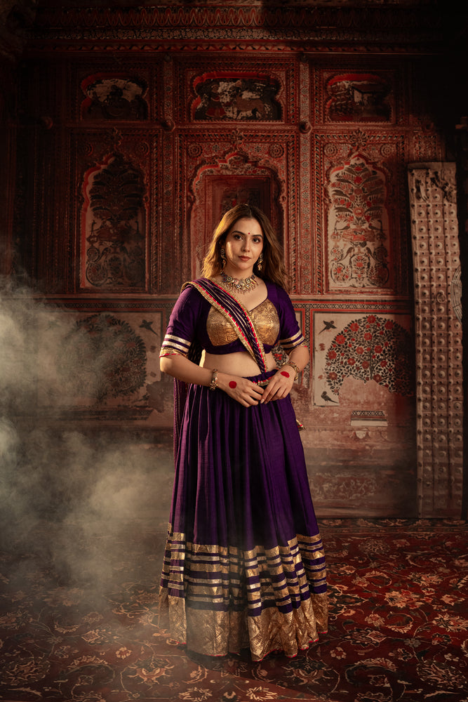 Siddhi Deep Purple Real Lampa Gold Lehenga Set