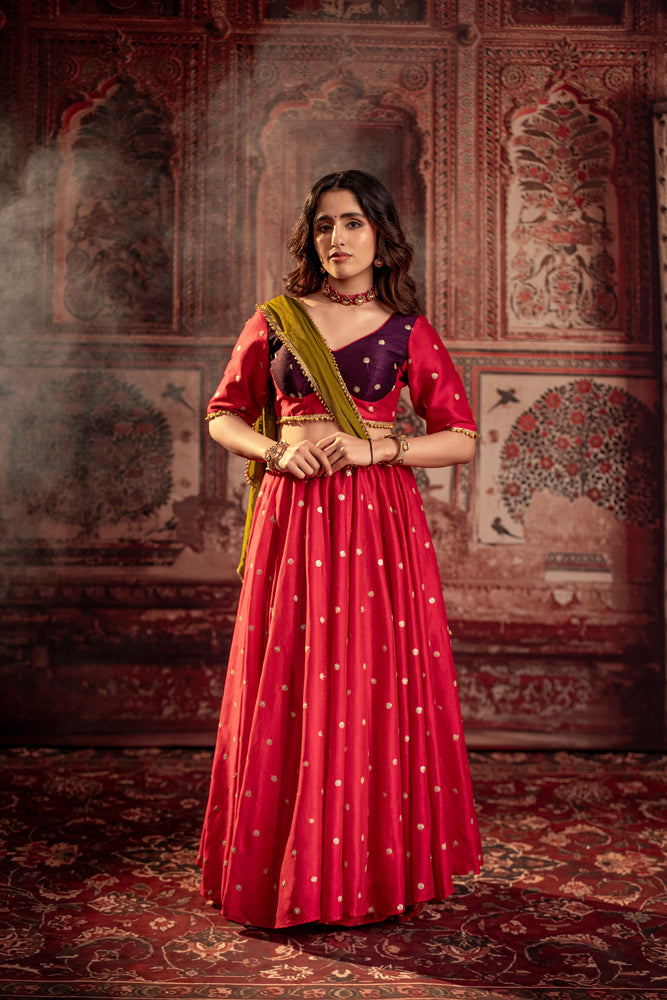 Shakti Red & Purple Embroidered Lehenga Set