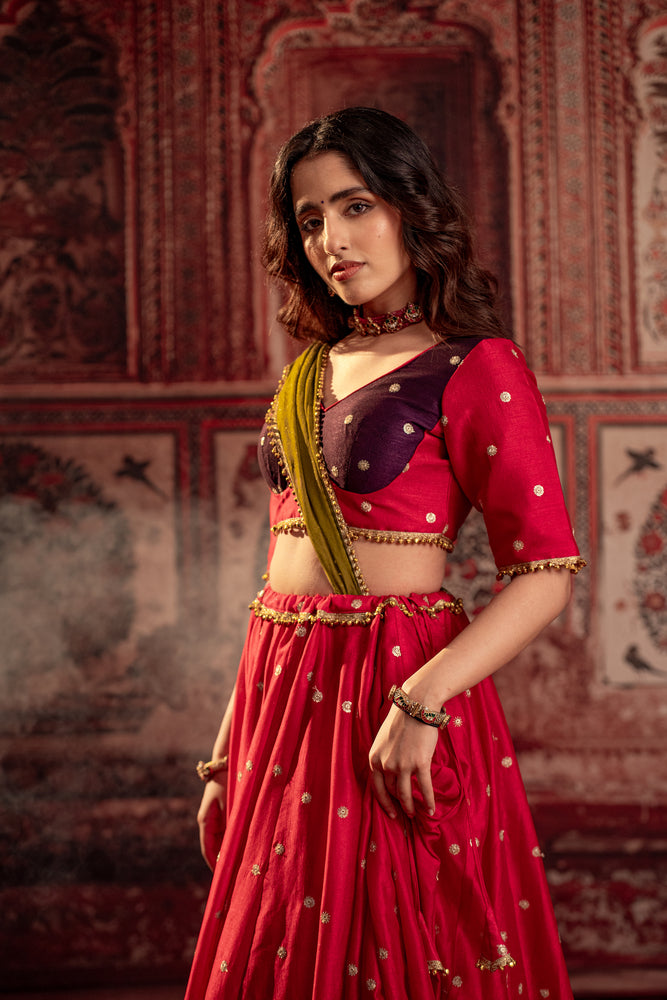 Shakti Red & Purple Embroidered Lehenga Set