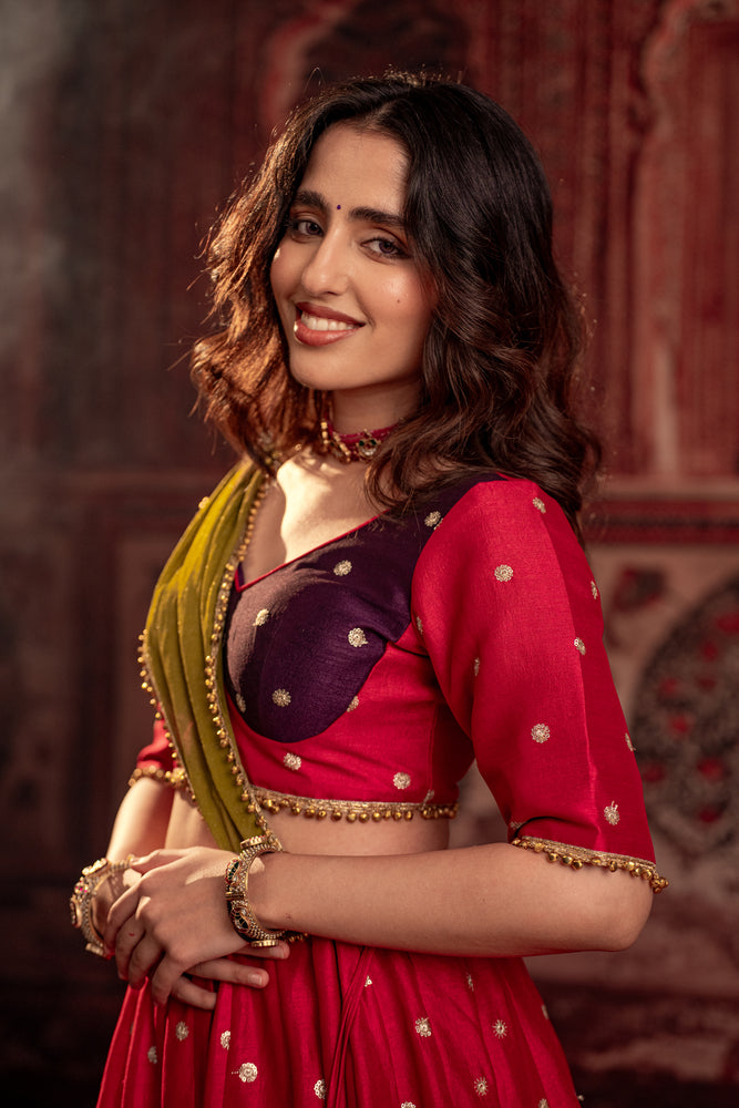 Shakti Red & Purple Embroidered Lehenga Set