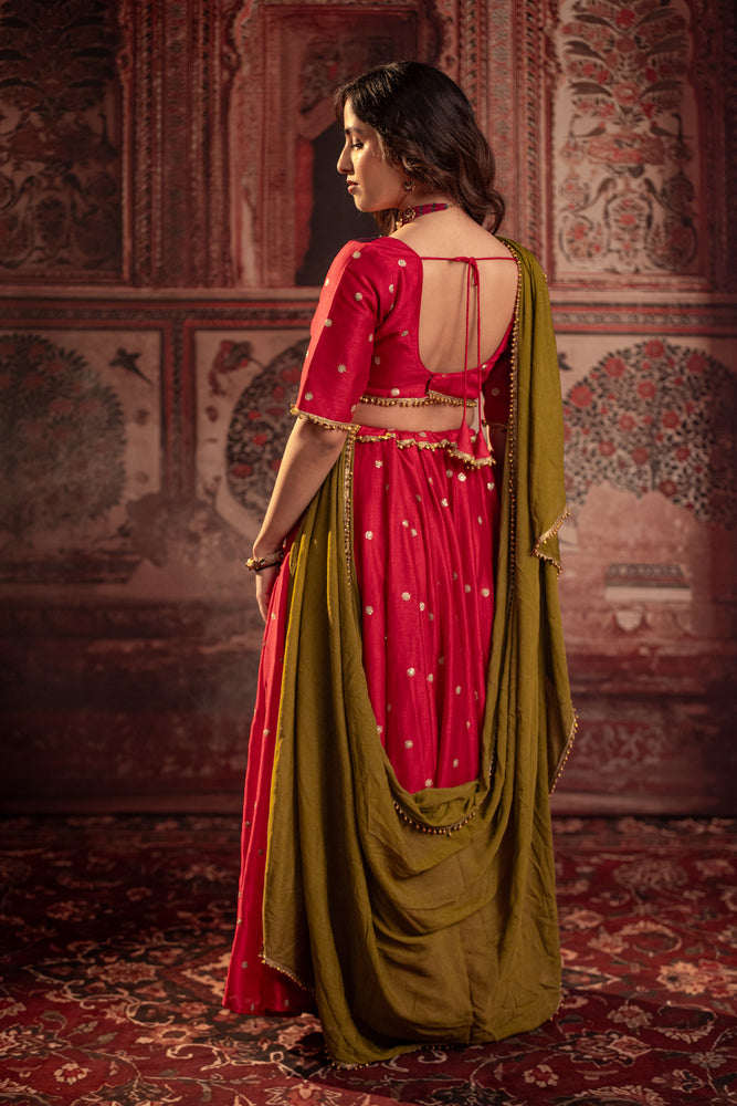 Shakti Red & Purple Embroidered Lehenga Set