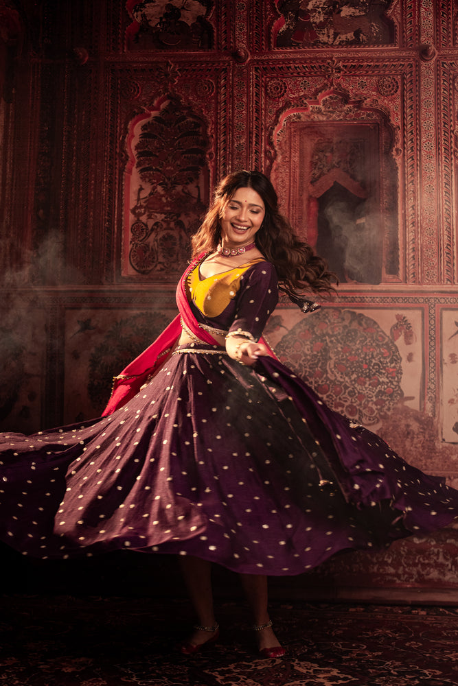 Bhakti Deep Purple & Magenta Embroidered Lehenga Set