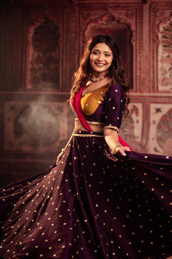 Bhakti Deep Purple & Magenta Embroidered Lehenga Set