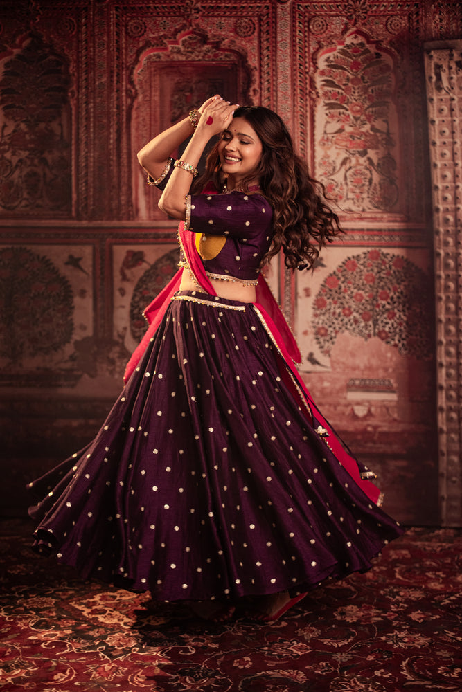Bhakti Deep Purple & Magenta Embroidered Lehenga Set
