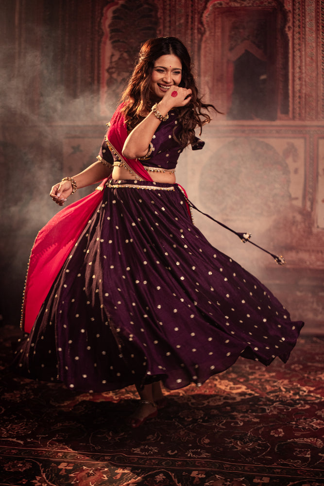 Bhakti Deep Purple & Magenta Embroidered Lehenga Set