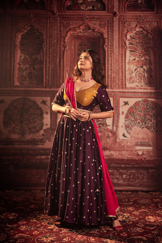 Bhakti Deep Purple & Magenta Embroidered Lehenga Set