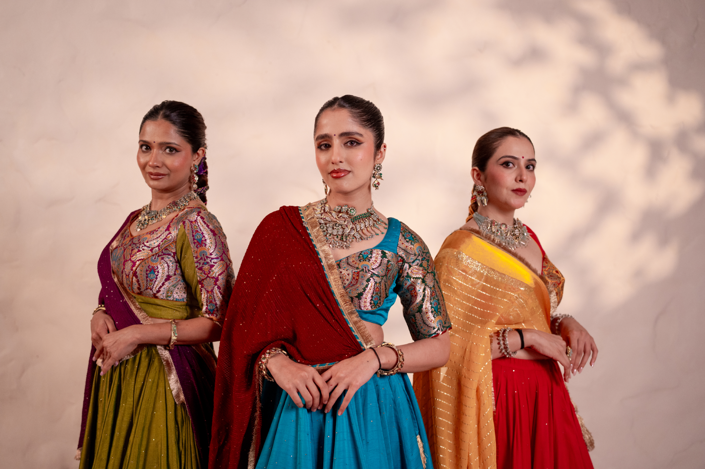 Parvati Teal Blue Khinkhwab Contrast Lehenga Set