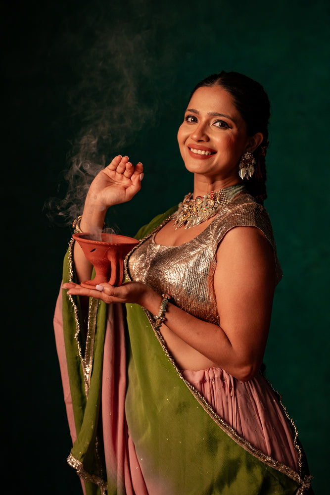 Mahika Mehendi Green & Mauve Gradient Lehenga Set
