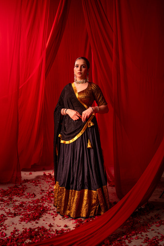Kali Black Copper Tissue Contrast Lehenga Set