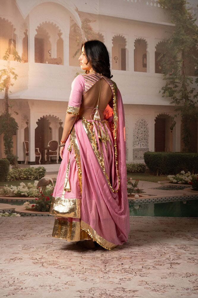 Dusty Pink Lampa Gold Double Layer Lehenga Set