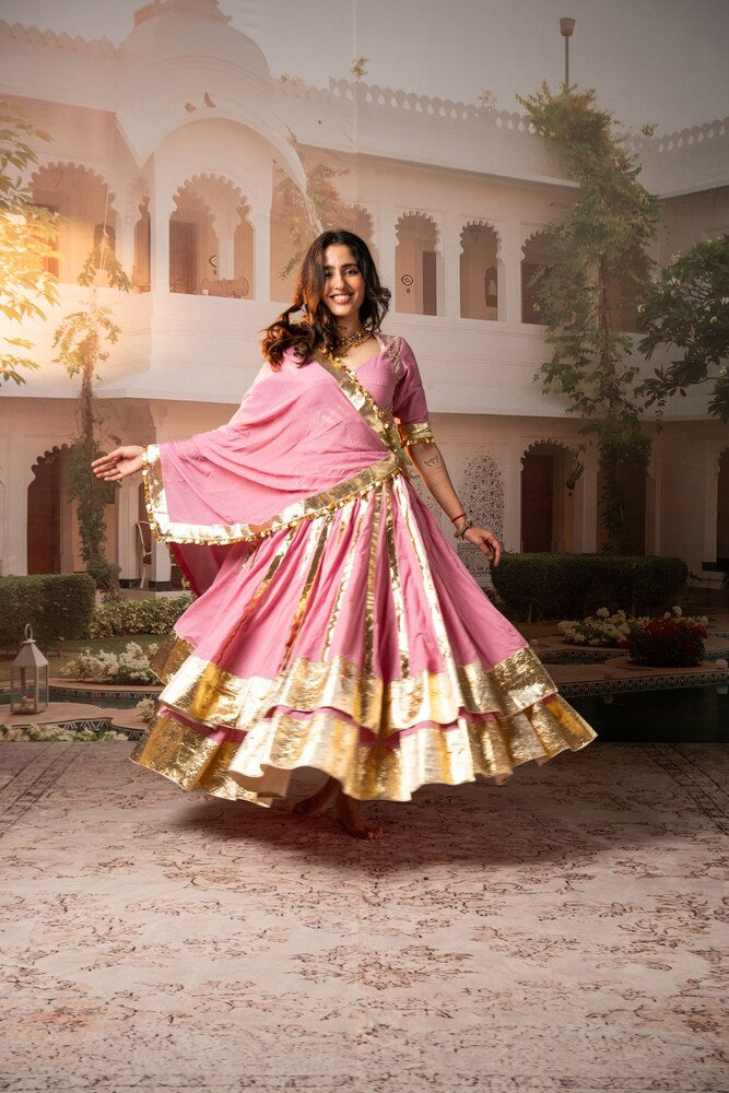 Dusty Pink Lampa Gold Double Layer Lehenga Set