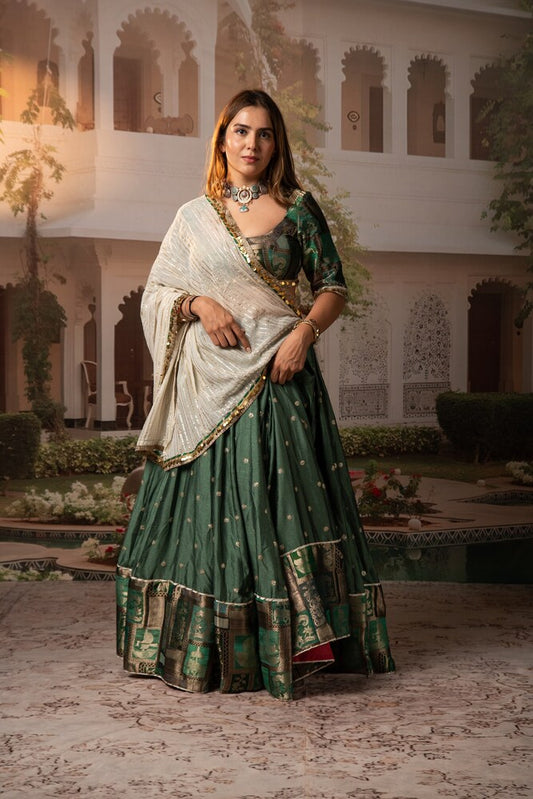 Sneha Moss Green Contrast Border Lehenga Set
