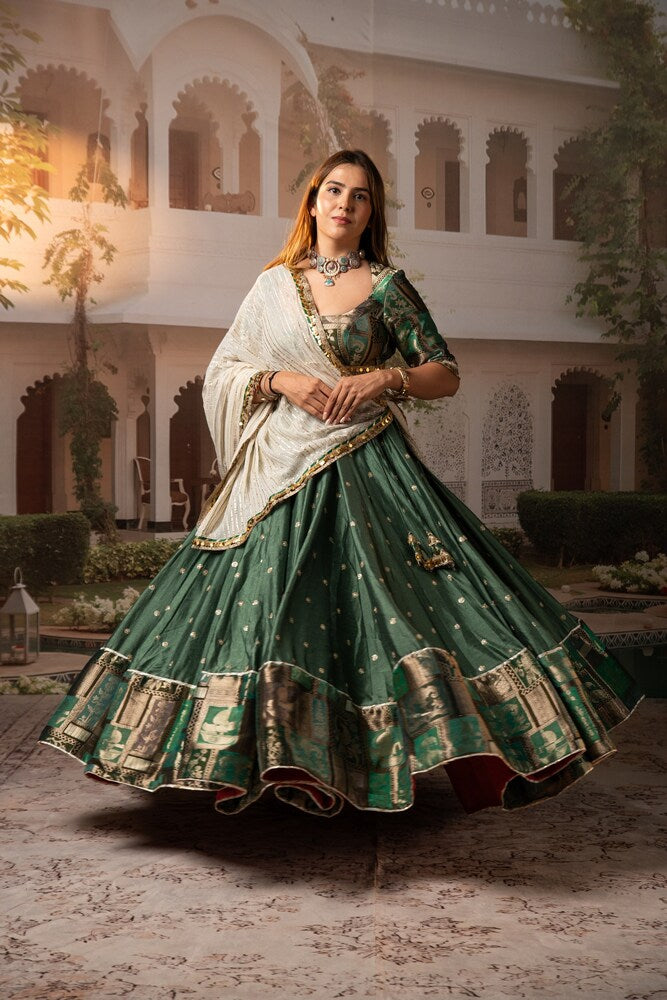 Sneha Moss Green Contrast Border Lehenga Set