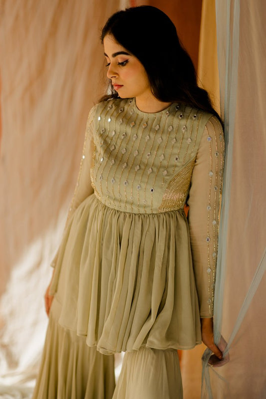 Navya Mint Green Embroidered Sharara Set