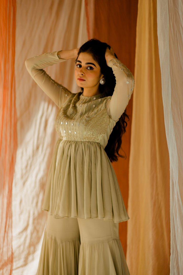 Navya Mint Green Embroidered Sharara Set