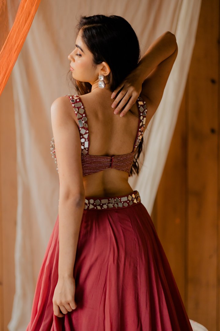 Roza Dusty rose Mirrorwork Lehenga Set