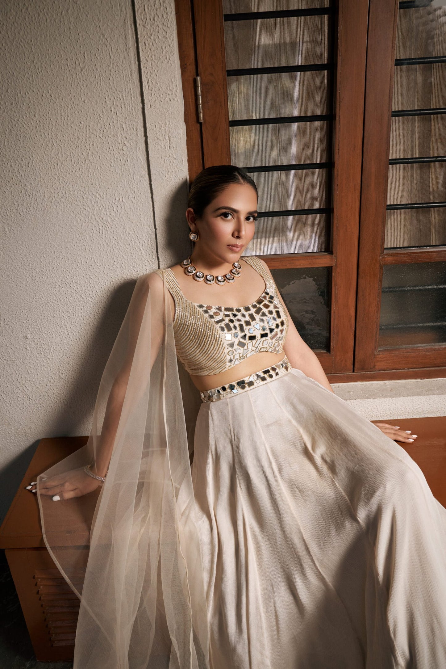 Ivory Pannelled Lehenga
