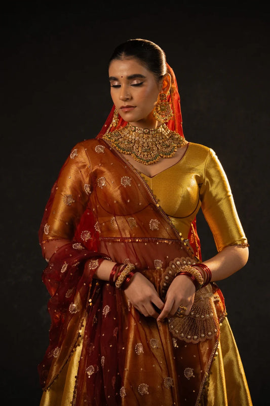 Roohani Antique Gold Bridal Lehenga Set