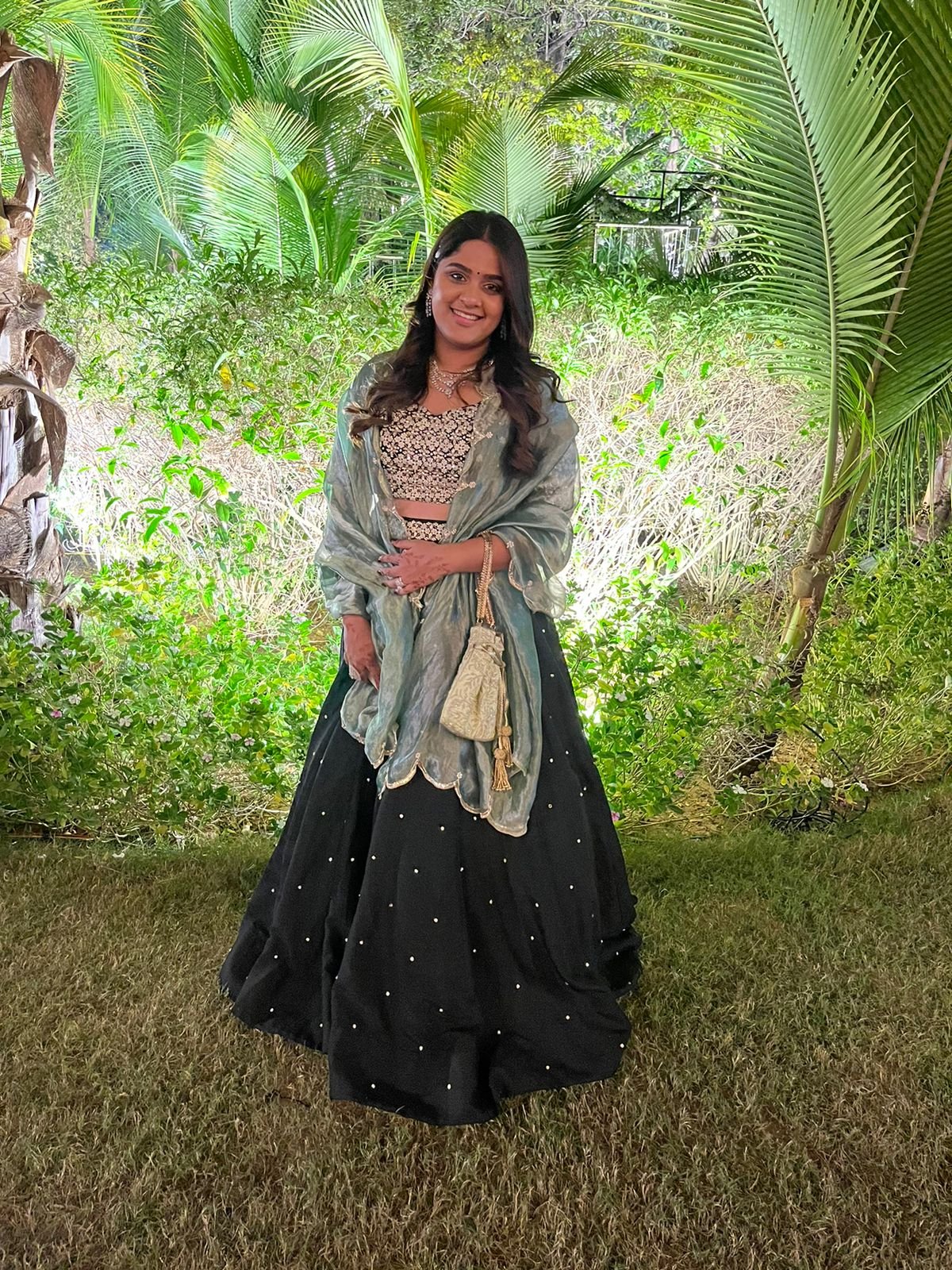 Hand Embroidered Zardosi Lehenga with Scallop Dupatta