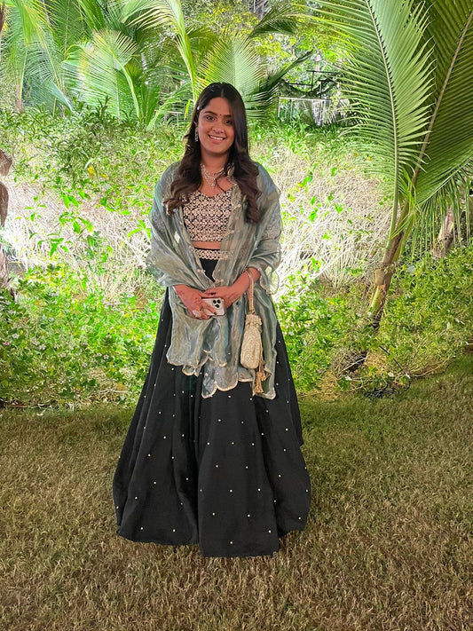 Hand Embroidered Zardosi Lehenga with Scallop Dupatta