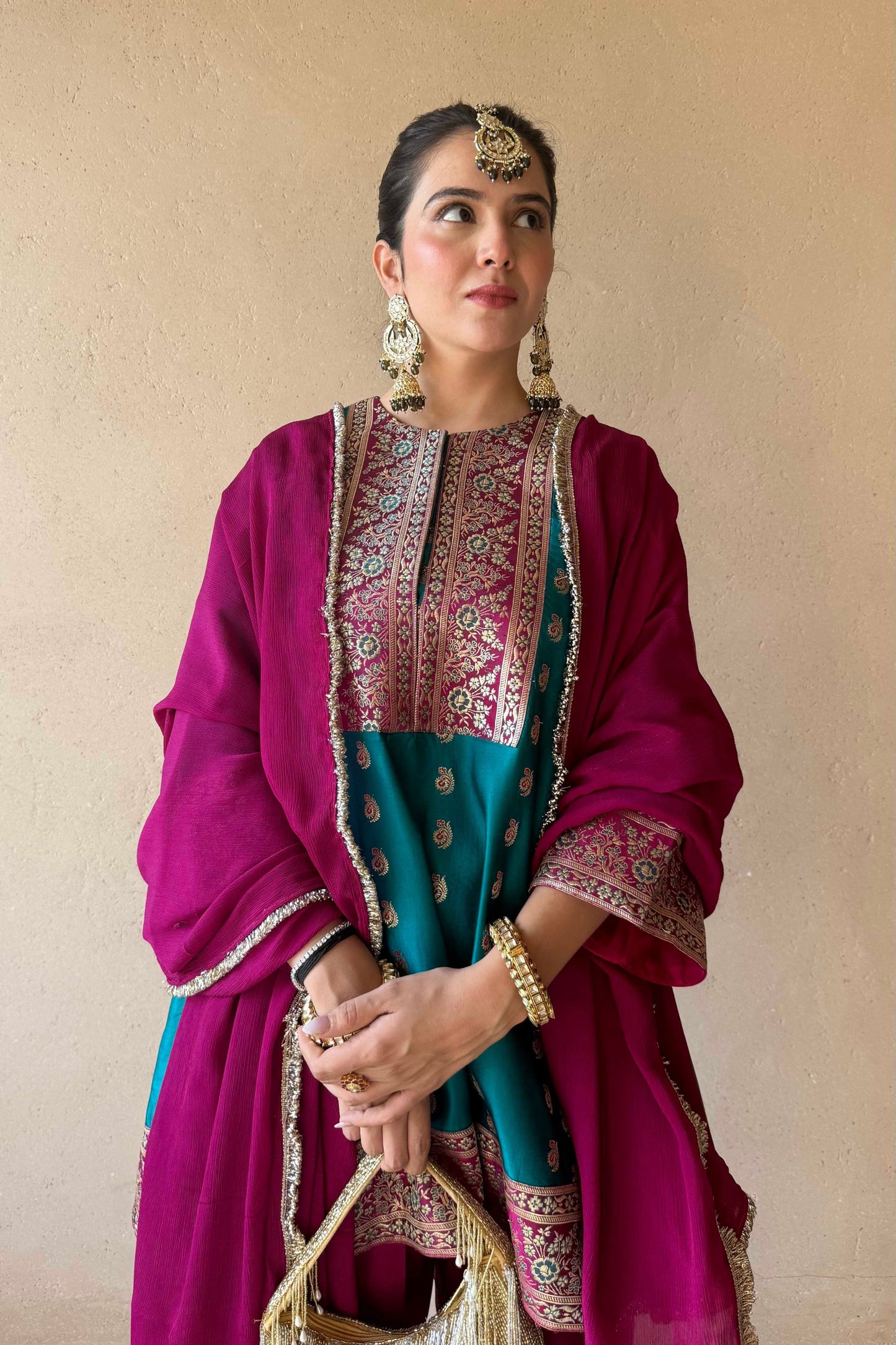 Malvika Teal Blue Benarasi Pakistani Style Kurta Set