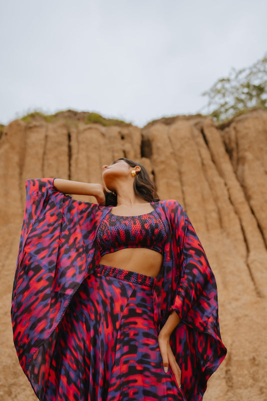 Taha Purple Co-ord Set with Cape